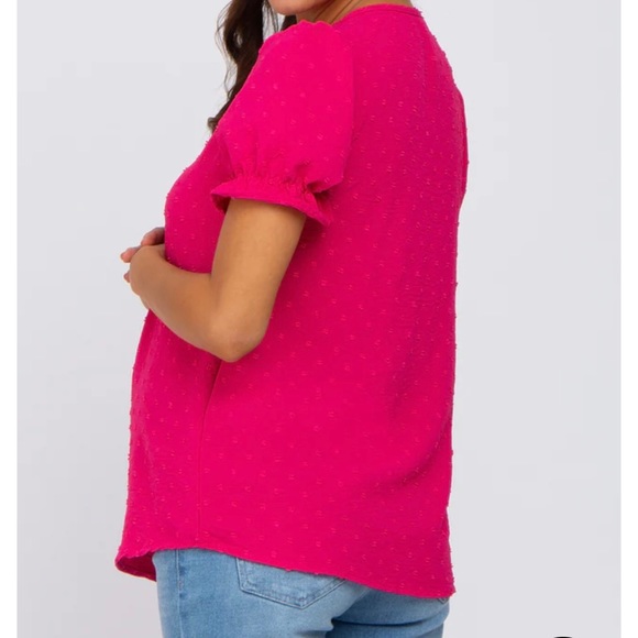 Pinkblush Fuchsia Swiss Dot Maternity Blouse - Picture 5 of 10